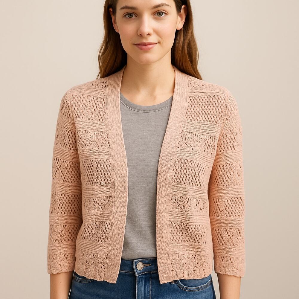 NWT Madison Hudson light pink open cardigan sparkle sweater sz L large glam
